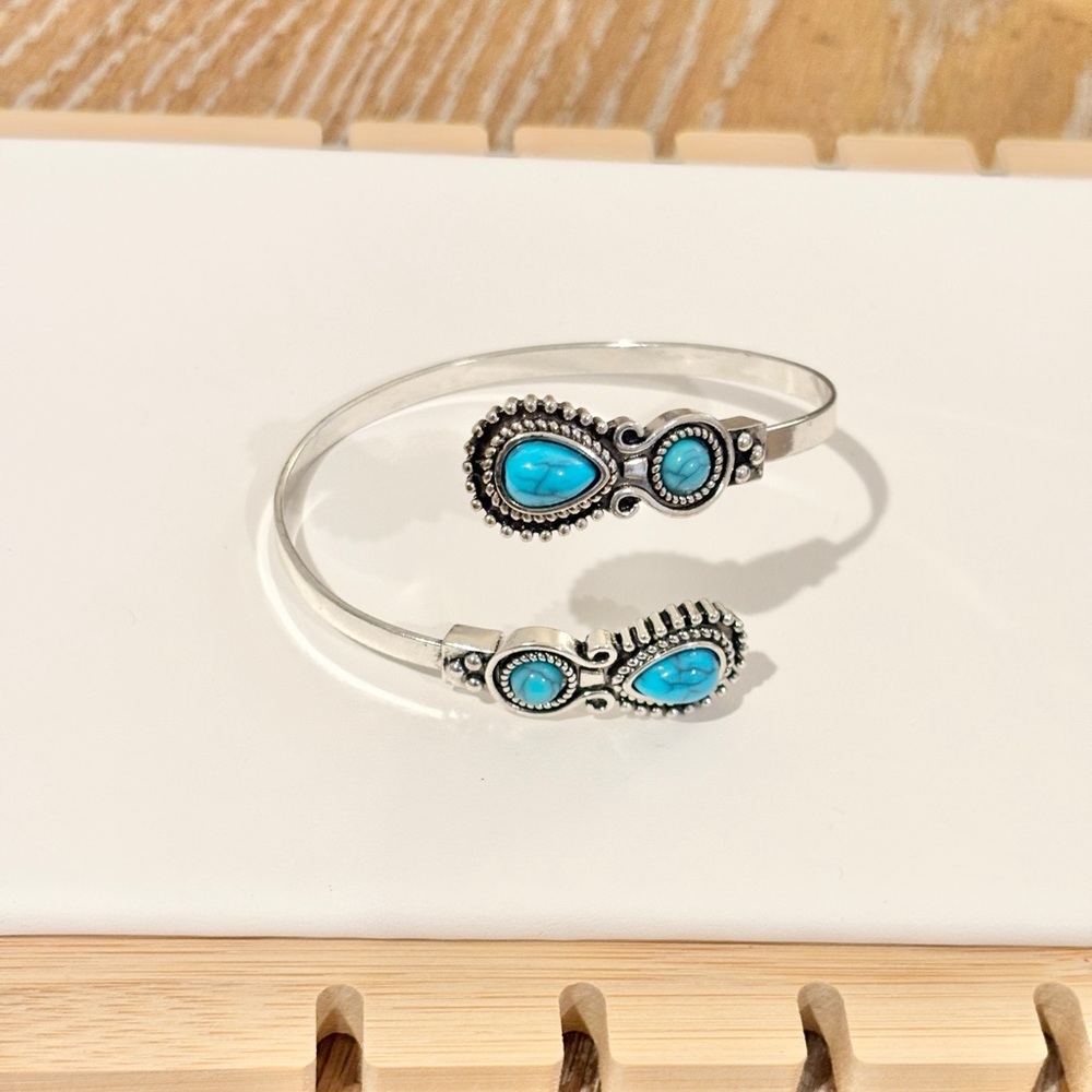 Turquoise Style Silver Cuff Bracelet Adjustable Boho Western Southwestern